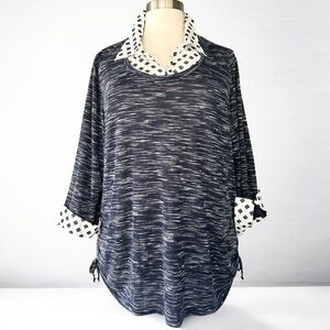 NWT!Avenue Navy & White Preppy Shirt collar, side ties Blouse Size 3X